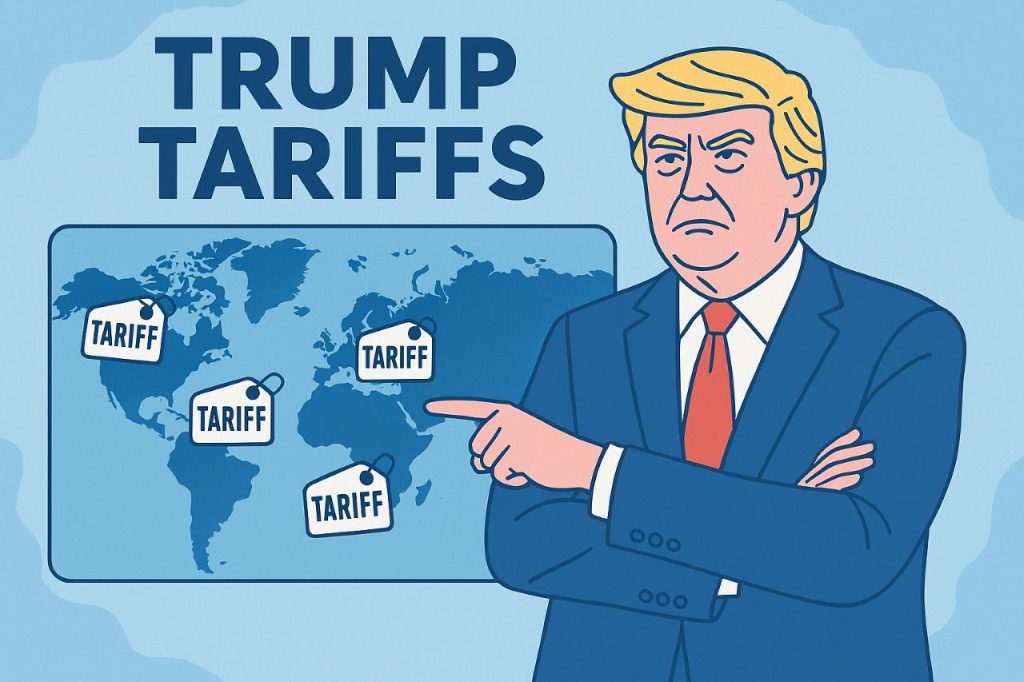 Ilustrasi kebijakan tarif Donald Trump. (Sumber: ChatGPT)